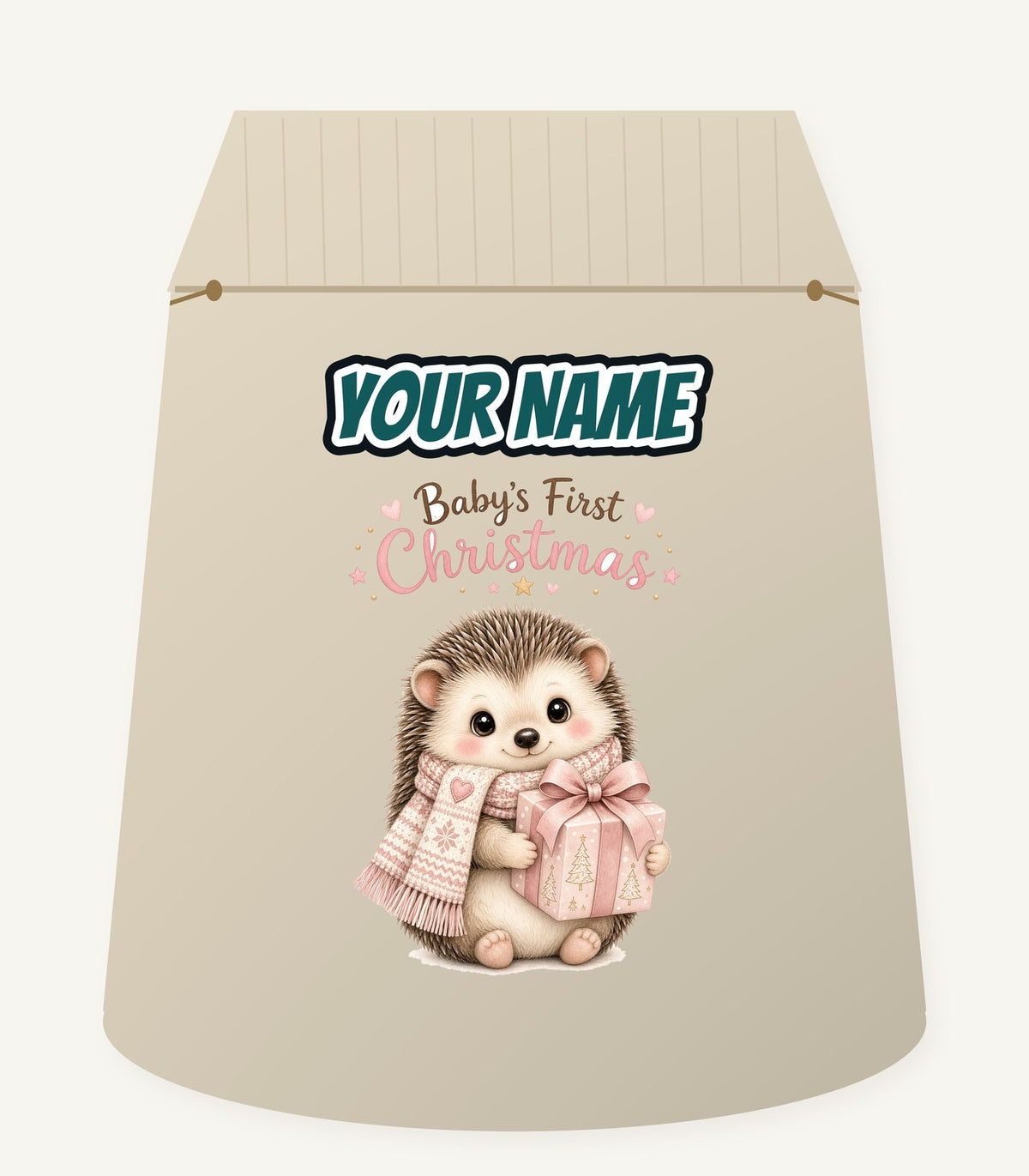 Pink Hedgehog First Christmas Personalised Santa Sack