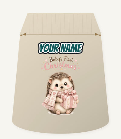 Pink Hedgehog First Christmas Personalised Santa Sack
