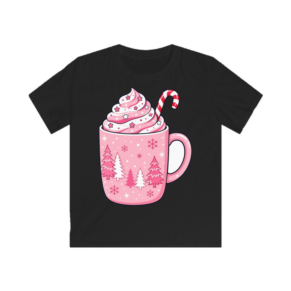 Pink Hot Chocolate Mug personalised kids Christmas tee in black