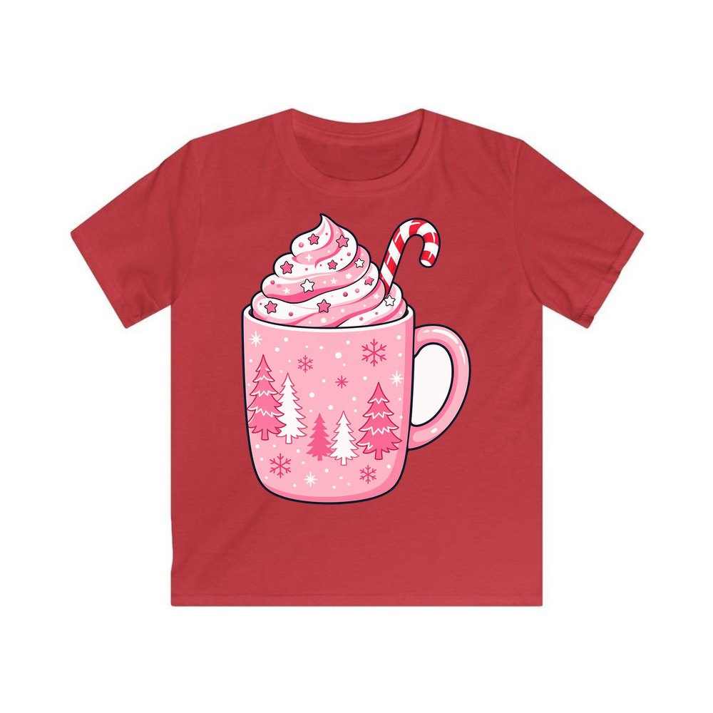 Pink Hot Chocolate Mug personalised kids Christmas tee in red