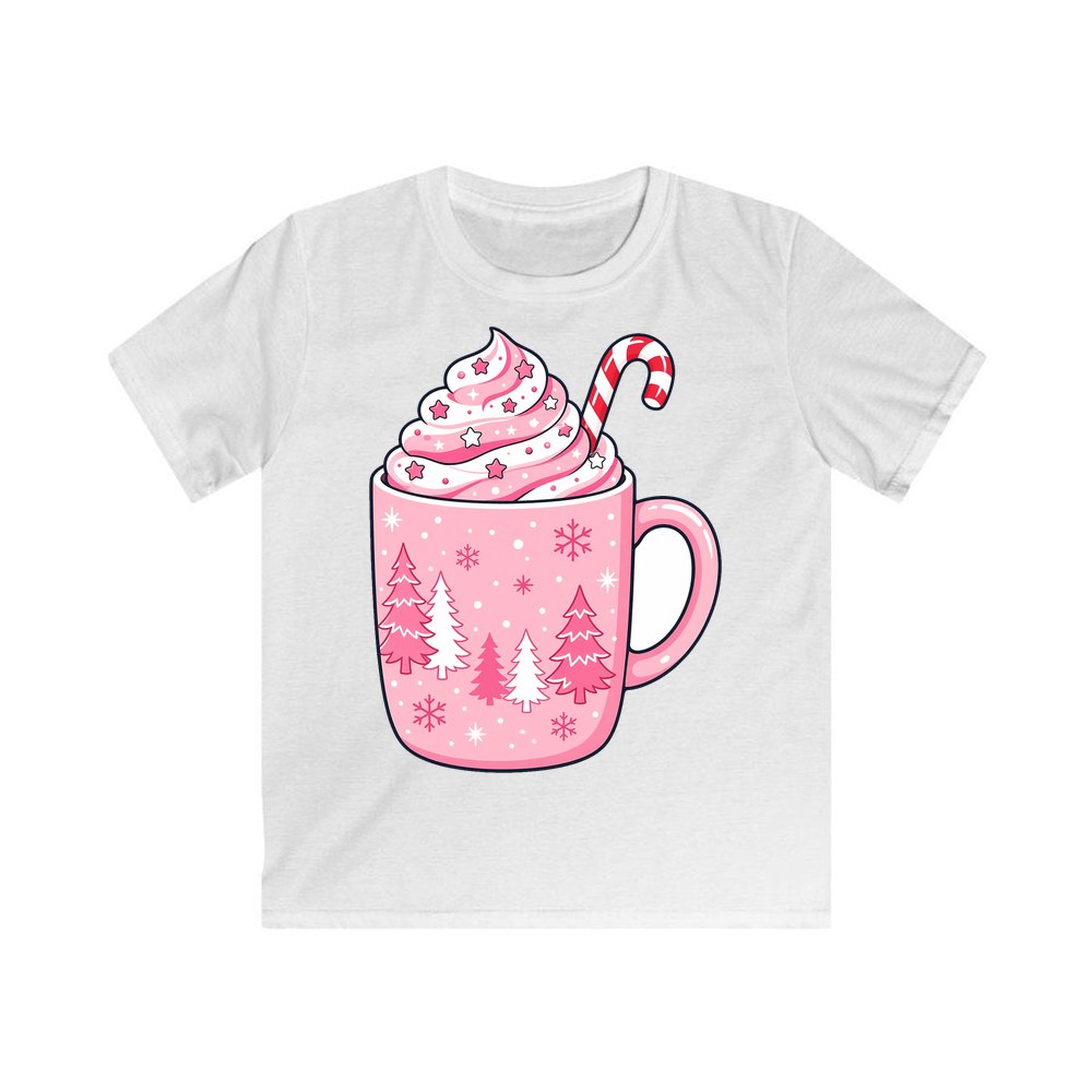 Pink Hot Chocolate Mug personalised kids Christmas tee in white