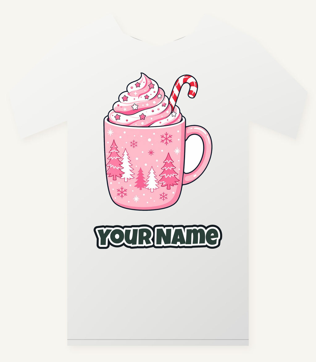 Pink Hot Chocolate Mug Personalised Christmas T-Shirt and Hoodie