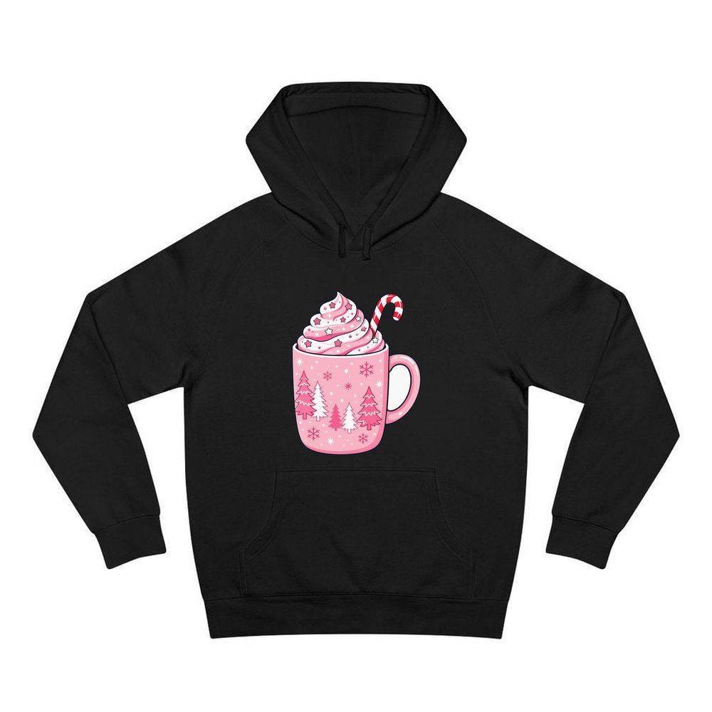 Pink Hot Chocolate Mug personalised Christmas hoodie in black