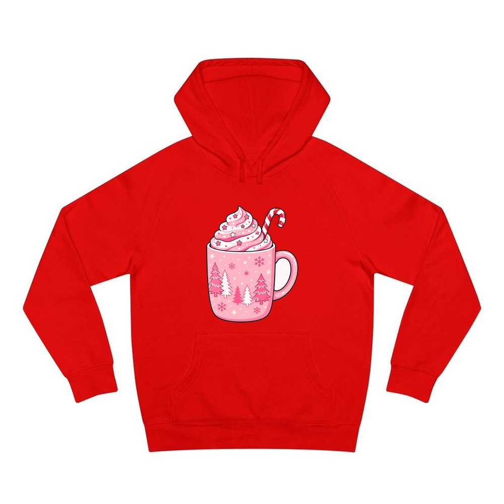 Pink Hot Chocolate Mug personalised Christmas hoodie in red