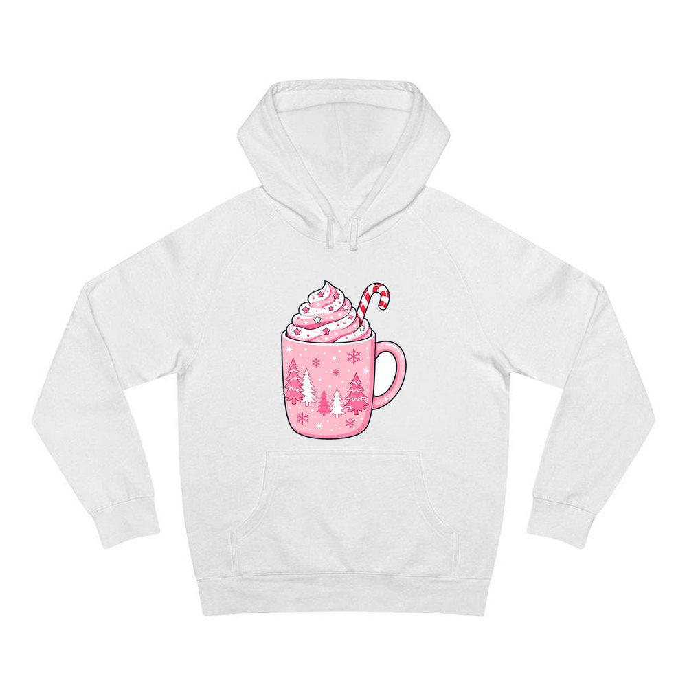 Pink Hot Chocolate Mug personalised Christmas hoodie in white