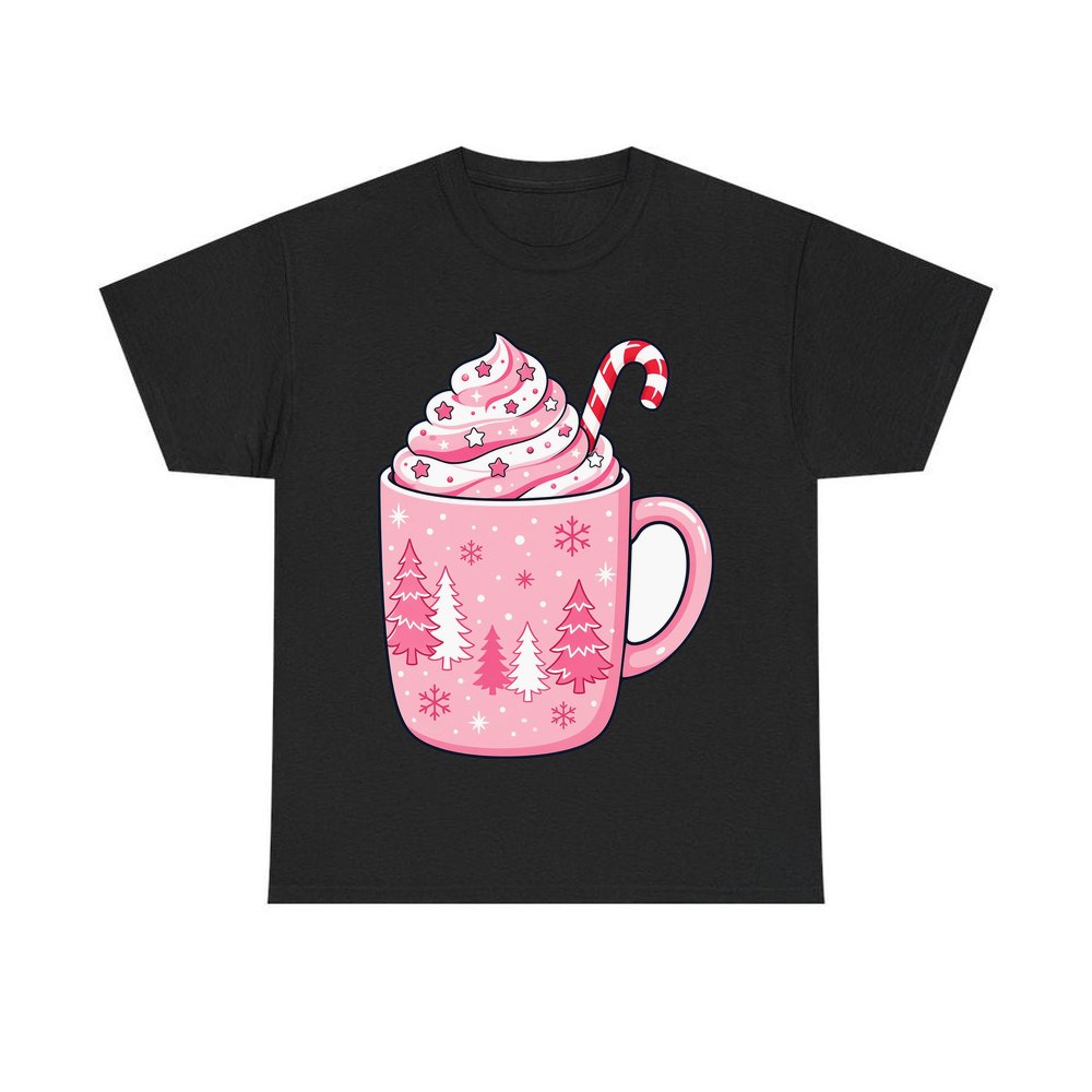 Pink Hot Chocolate Mug personalised Christmas T-shirt in black
