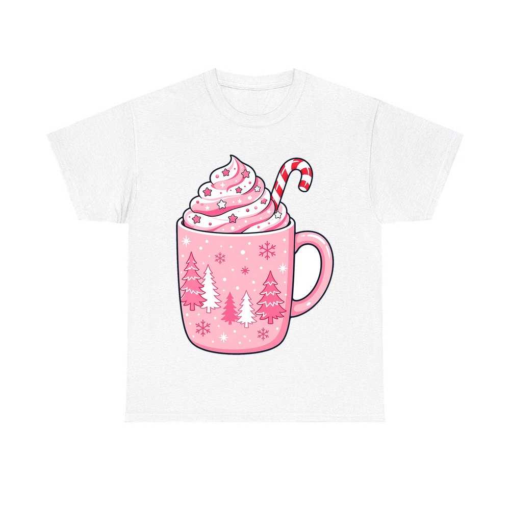 Pink Hot Chocolate Mug personalised Christmas T-shirt in white