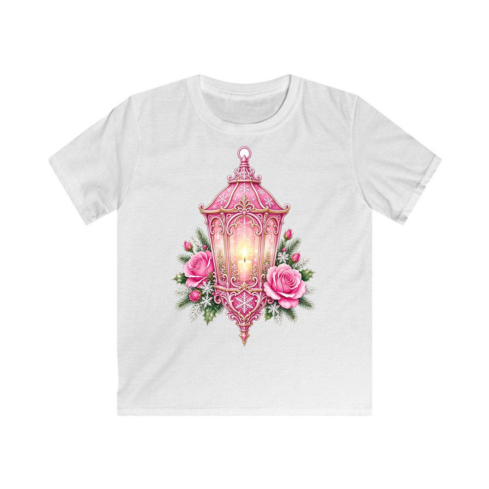 Pink Lantern With Roses personalised kids Christmas tee in white