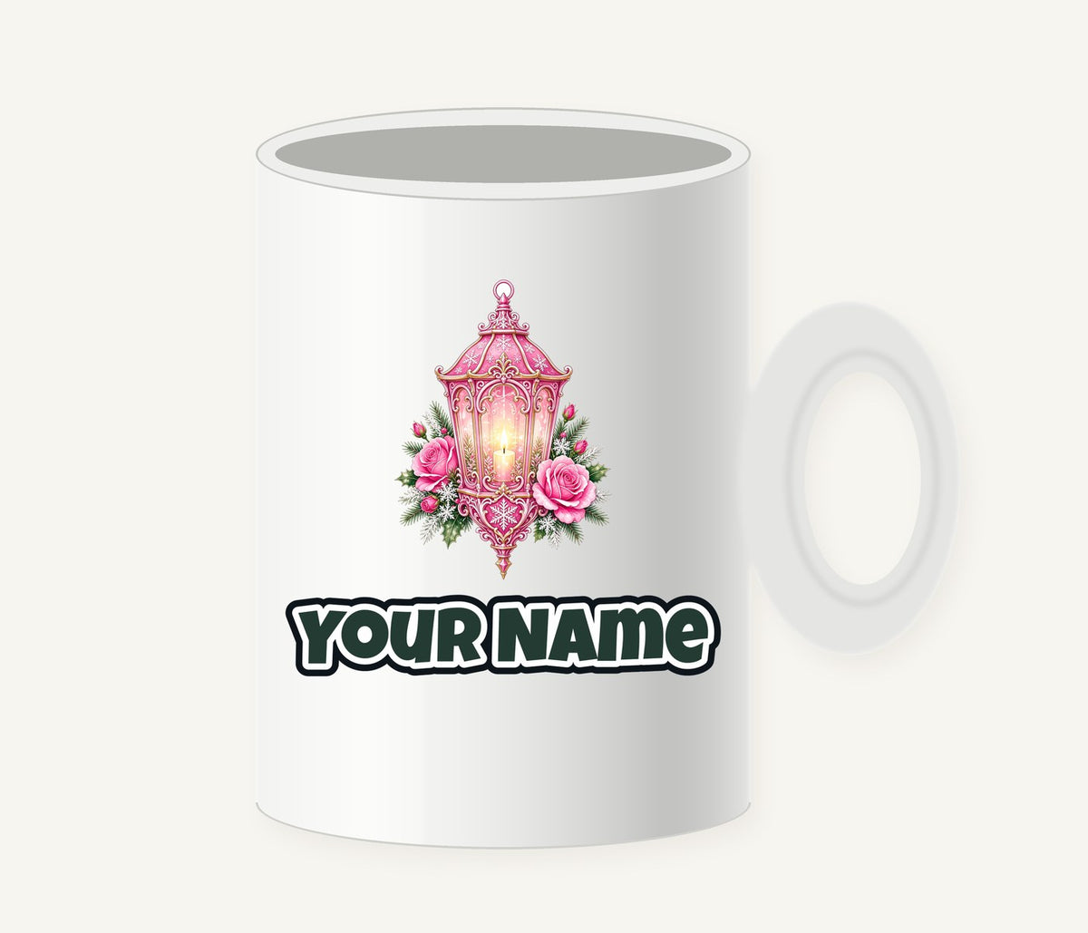 Pink Lantern With Roses Personalised Christmas Mug
