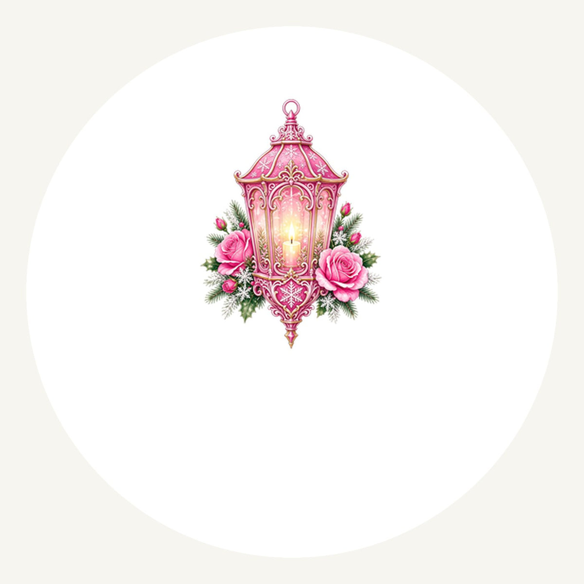 Pink Lantern With Roses Personalised Pewter Christmas Ornament