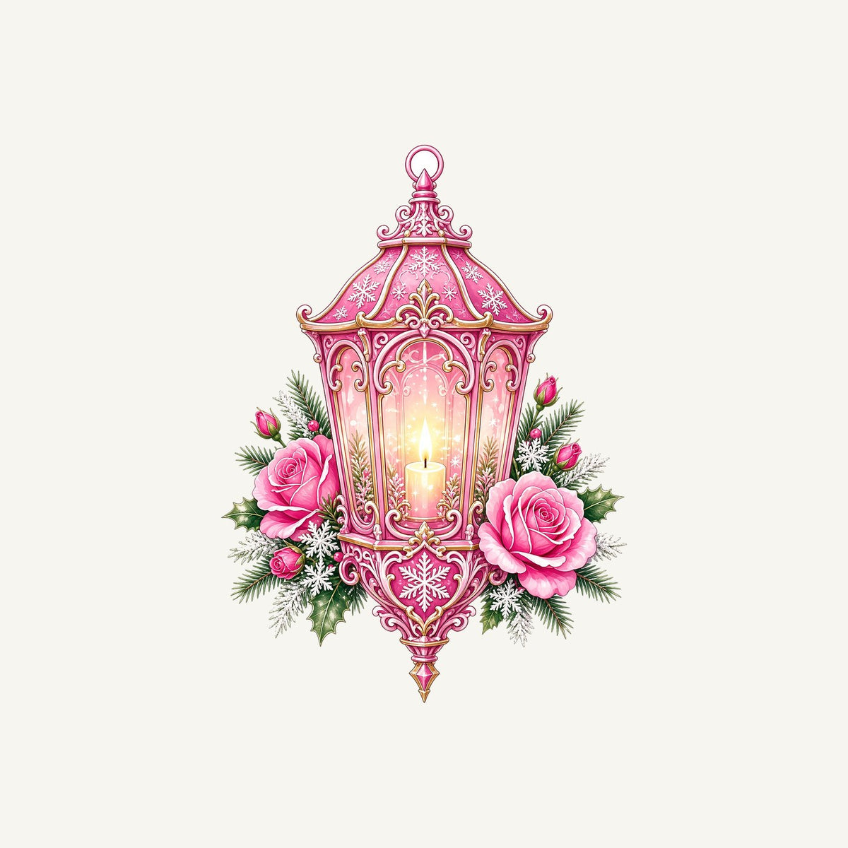 Pink Lantern With Roses Personalised Christmas T-Shirt and Hoodie