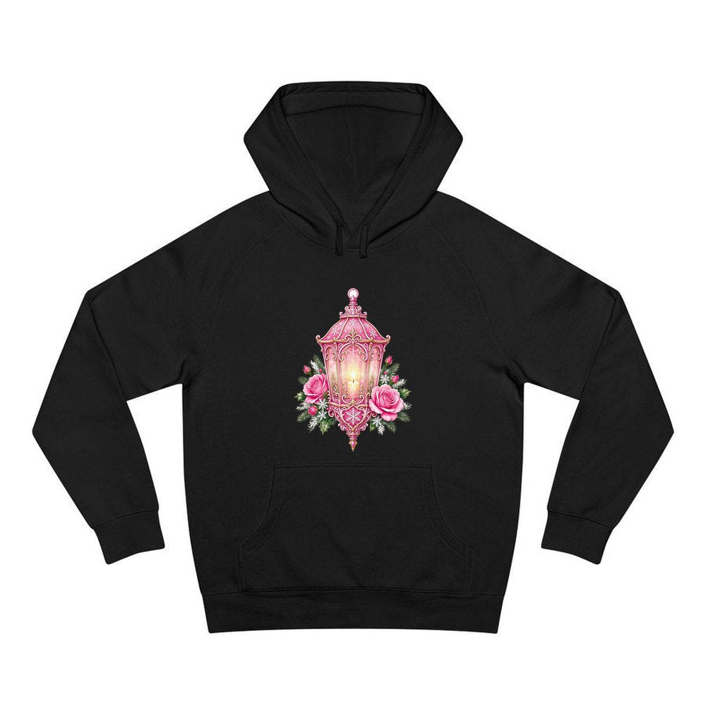 Pink Lantern With Roses personalised Christmas hoodie in black