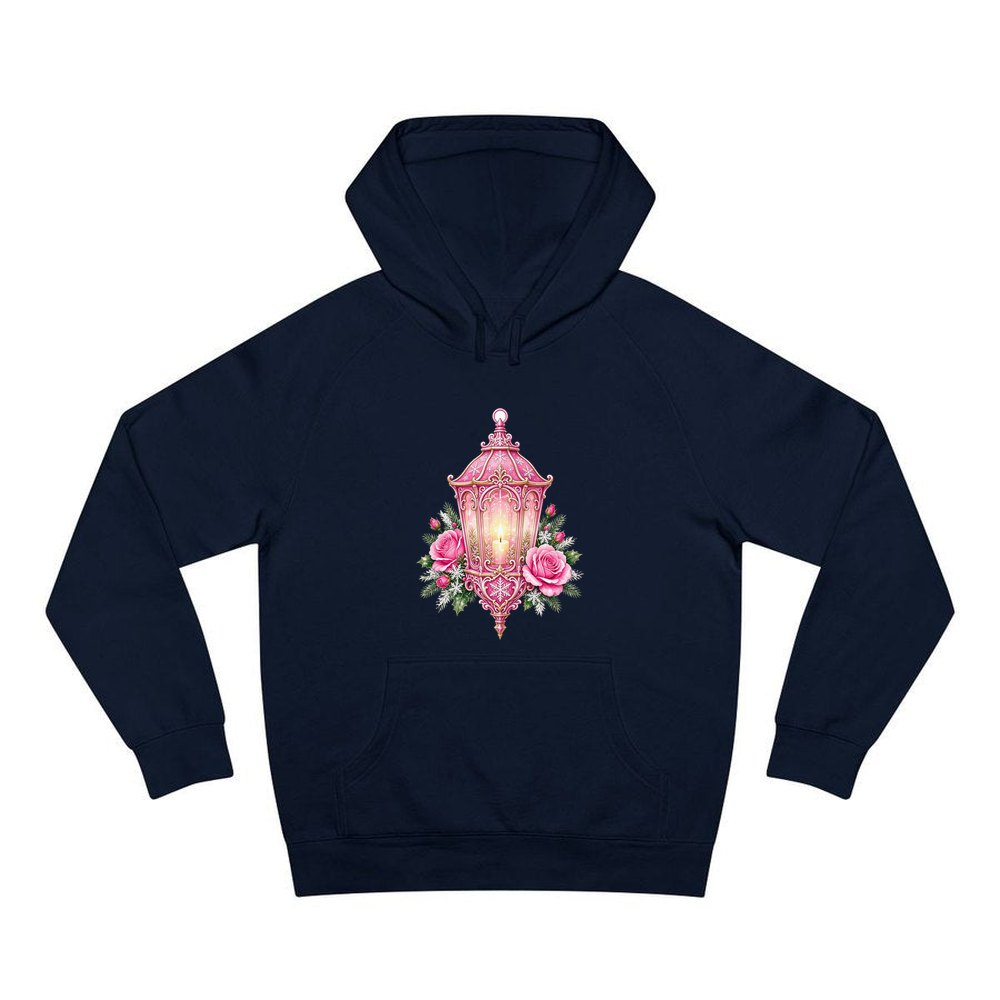 Pink Lantern With Roses personalised Christmas hoodie in navy