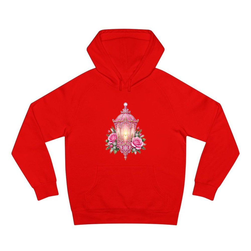 Pink Lantern With Roses personalised Christmas hoodie in red