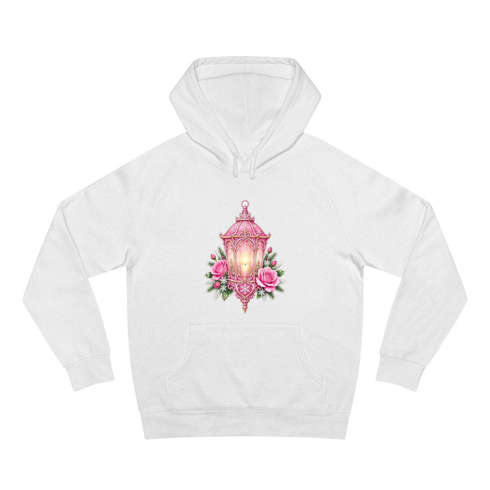 Pink Lantern With Roses personalised Christmas hoodie in white