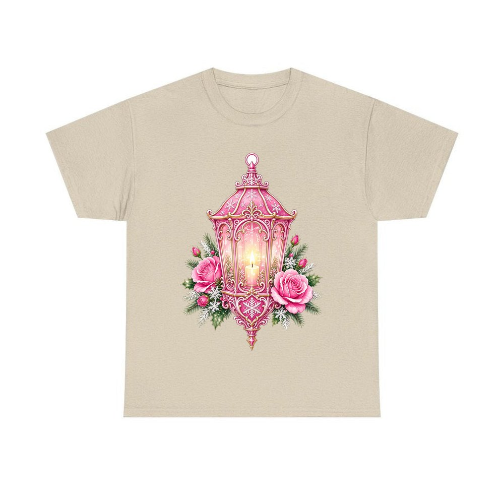 Pink Lantern With Roses personalised Christmas T-shirt in sand