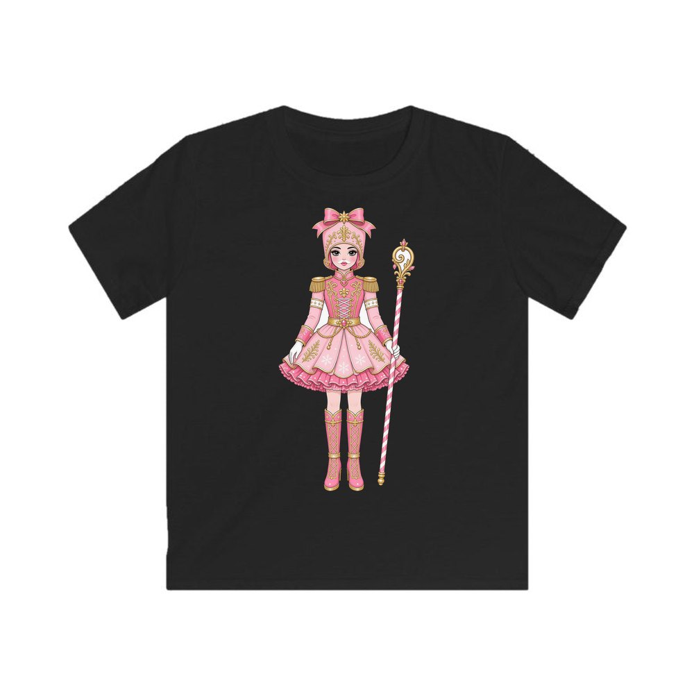 Pink Nutcracker Soldier Girl personalised kids Christmas tee in black