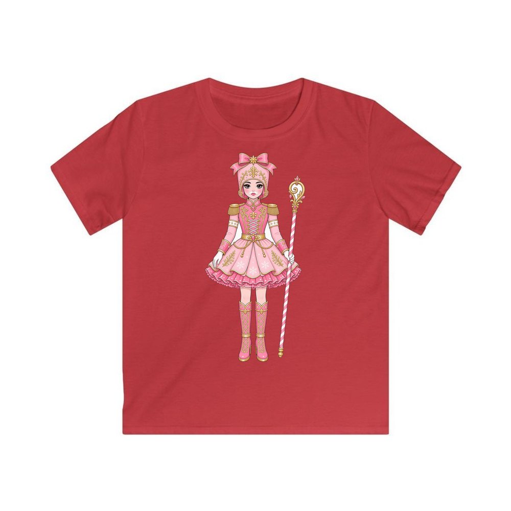 Pink Nutcracker Soldier Girl personalised kids Christmas tee in red