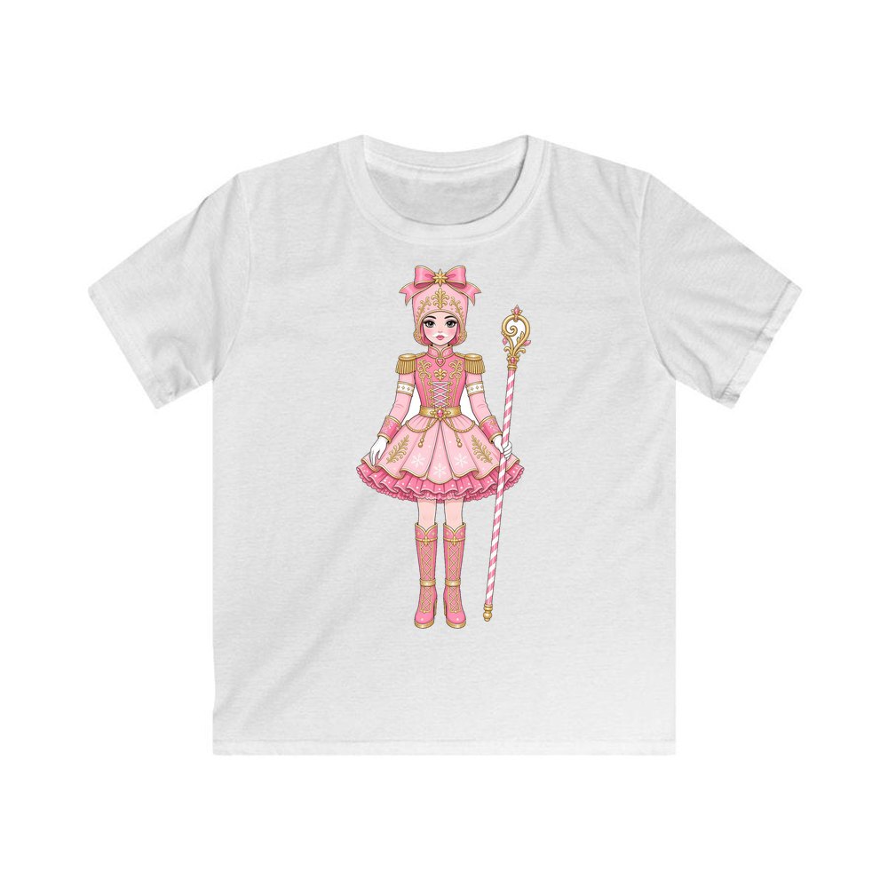 Pink Nutcracker Soldier Girl personalised kids Christmas tee in white
