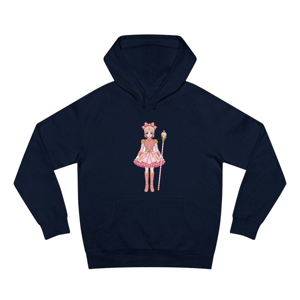 Pink Nutcracker Soldier Girl personalised Christmas hoodie in navy