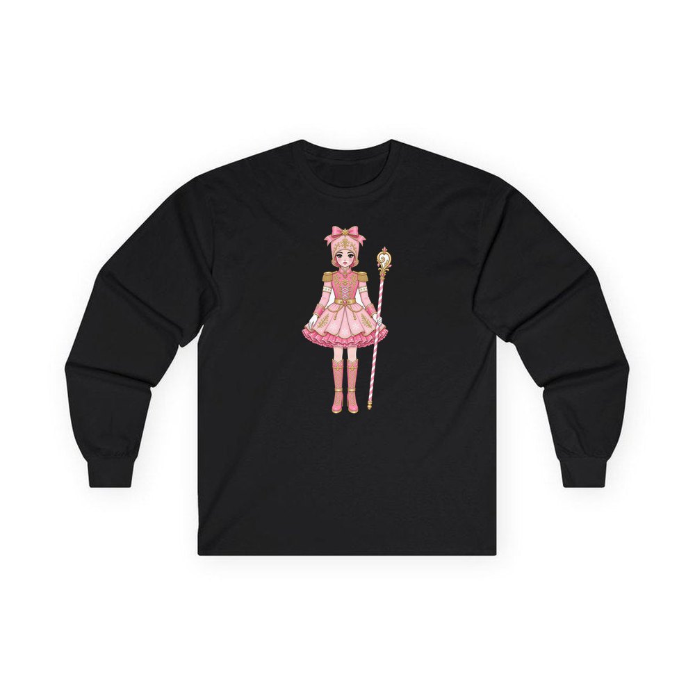 Pink Nutcracker Soldier Girl personalised long sleeve Christmas T-shirt in black