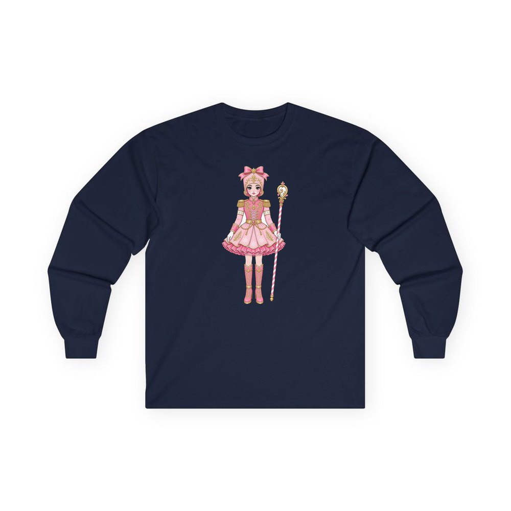 Pink Nutcracker Soldier Girl personalised long sleeve Christmas T-shirt in navy