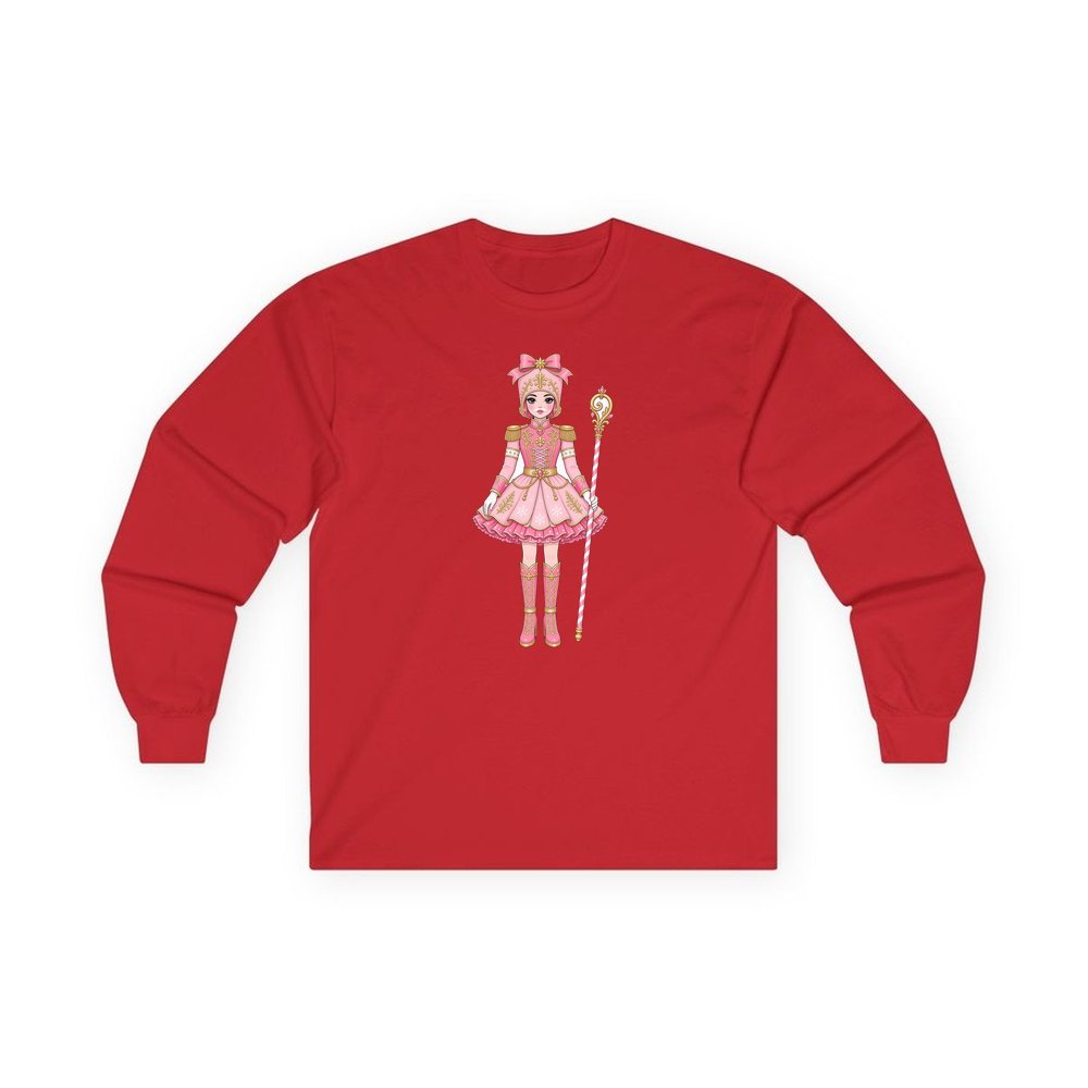 Pink Nutcracker Soldier Girl personalised long sleeve Christmas T-shirt in red