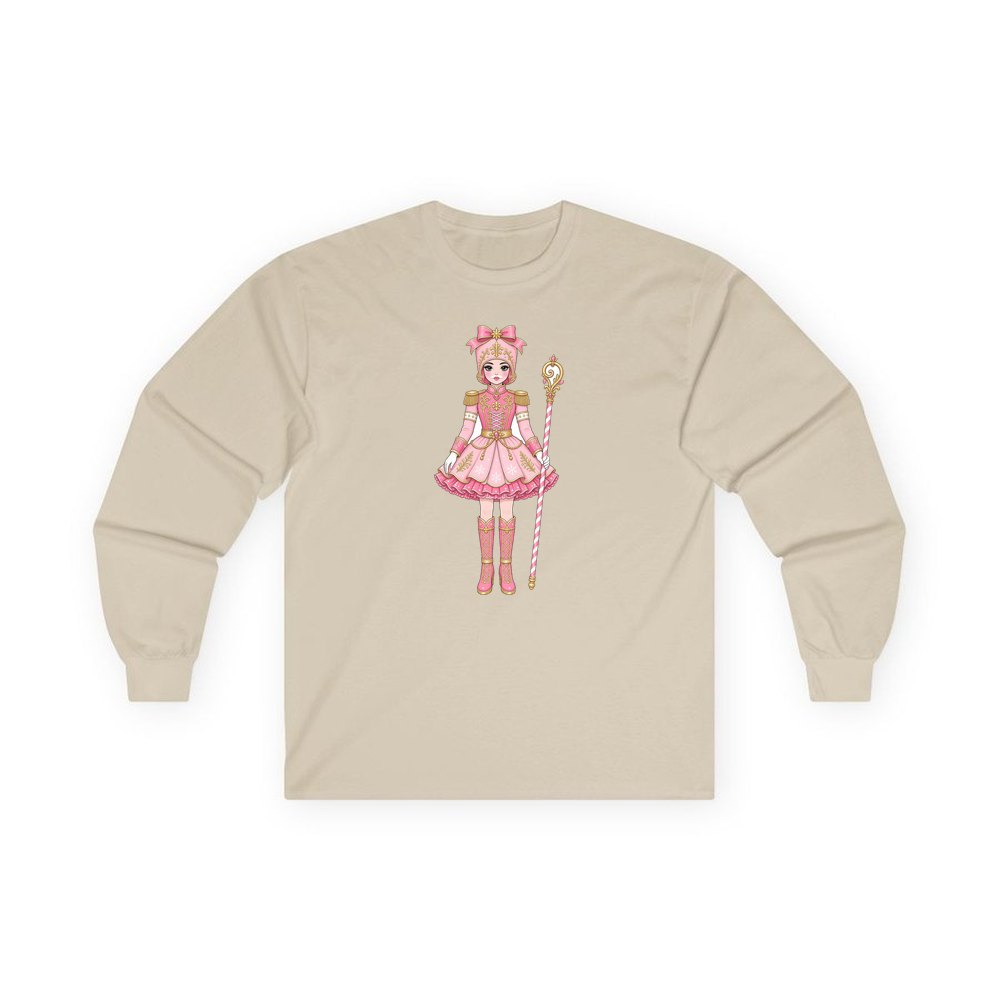 Pink Nutcracker Soldier Girl personalised long sleeve Christmas T-shirt in sand