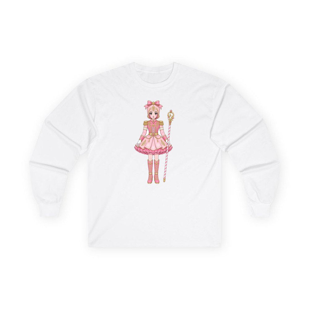 Pink Nutcracker Soldier Girl personalised long sleeve Christmas T-shirt in white