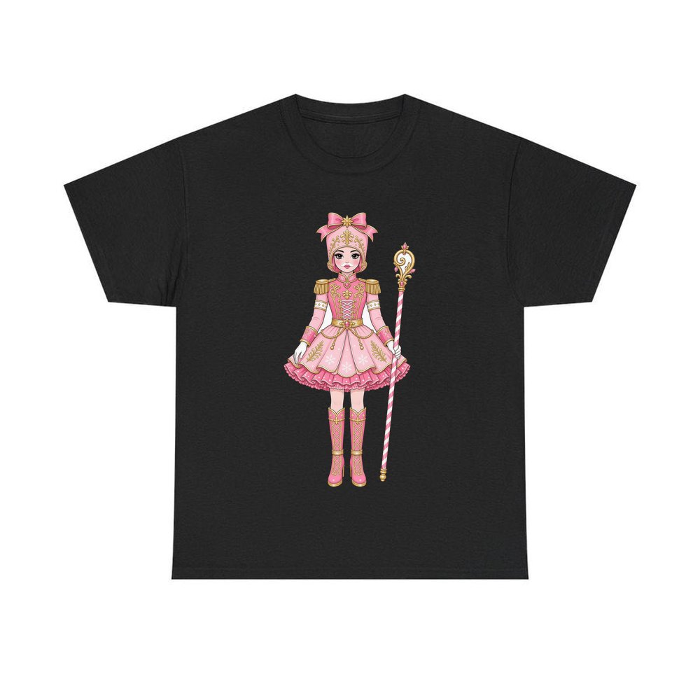 Pink Nutcracker Soldier Girl personalised Christmas T-shirt in black