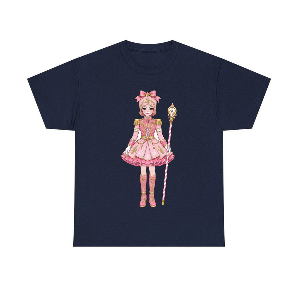 Pink Nutcracker Soldier Girl personalised Christmas T-shirt in navy