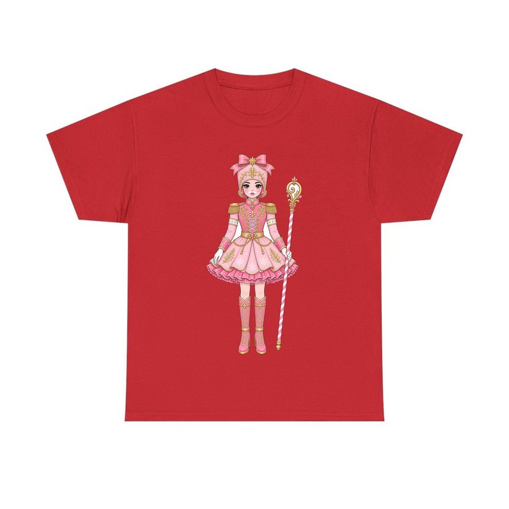 Pink Nutcracker Soldier Girl personalised Christmas T-shirt in red
