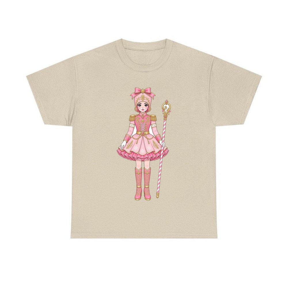 Pink Nutcracker Soldier Girl personalised Christmas T-shirt in sand