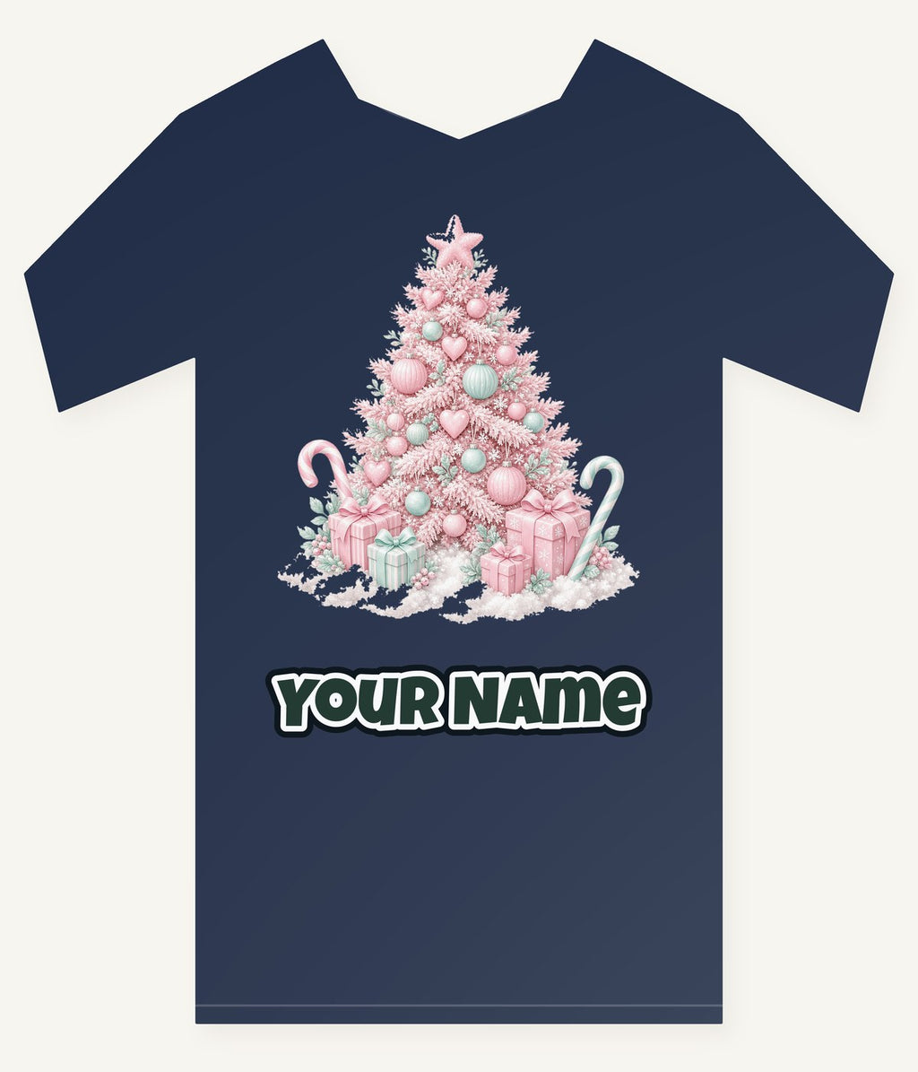 Pink Pastel Christmas Tree Personalised Kids Tee and Baby Bodysuit