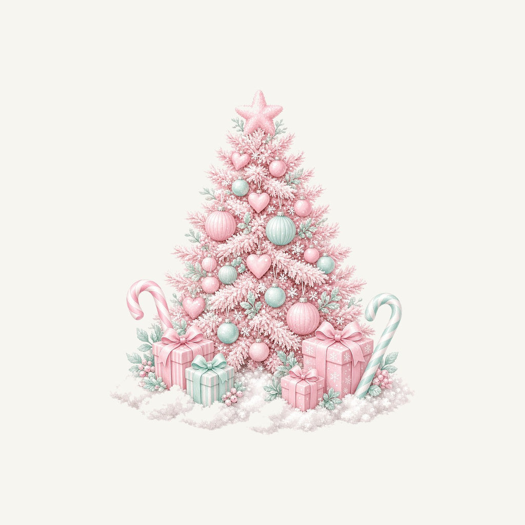 Pink Pastel Christmas Tree Personalised Kids Tee and Baby Bodysuit