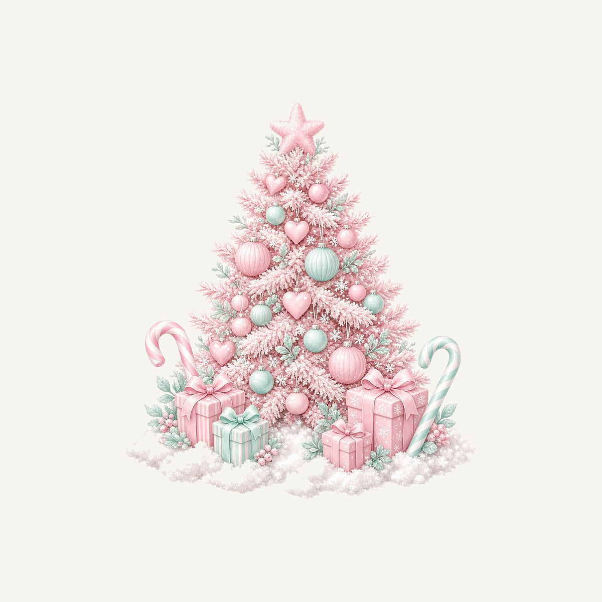 Pink Pastel Christmas Tree Personalised Kids Tee and Baby Bodysuit