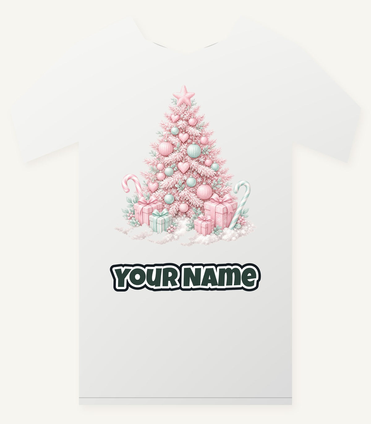 Pink Pastel Christmas Tree Personalised Christmas T-Shirt and Hoodie