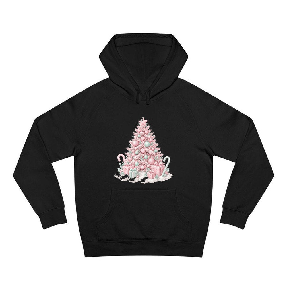 Pastel Pink Tree with Presents personalised Christmas hoodie in black