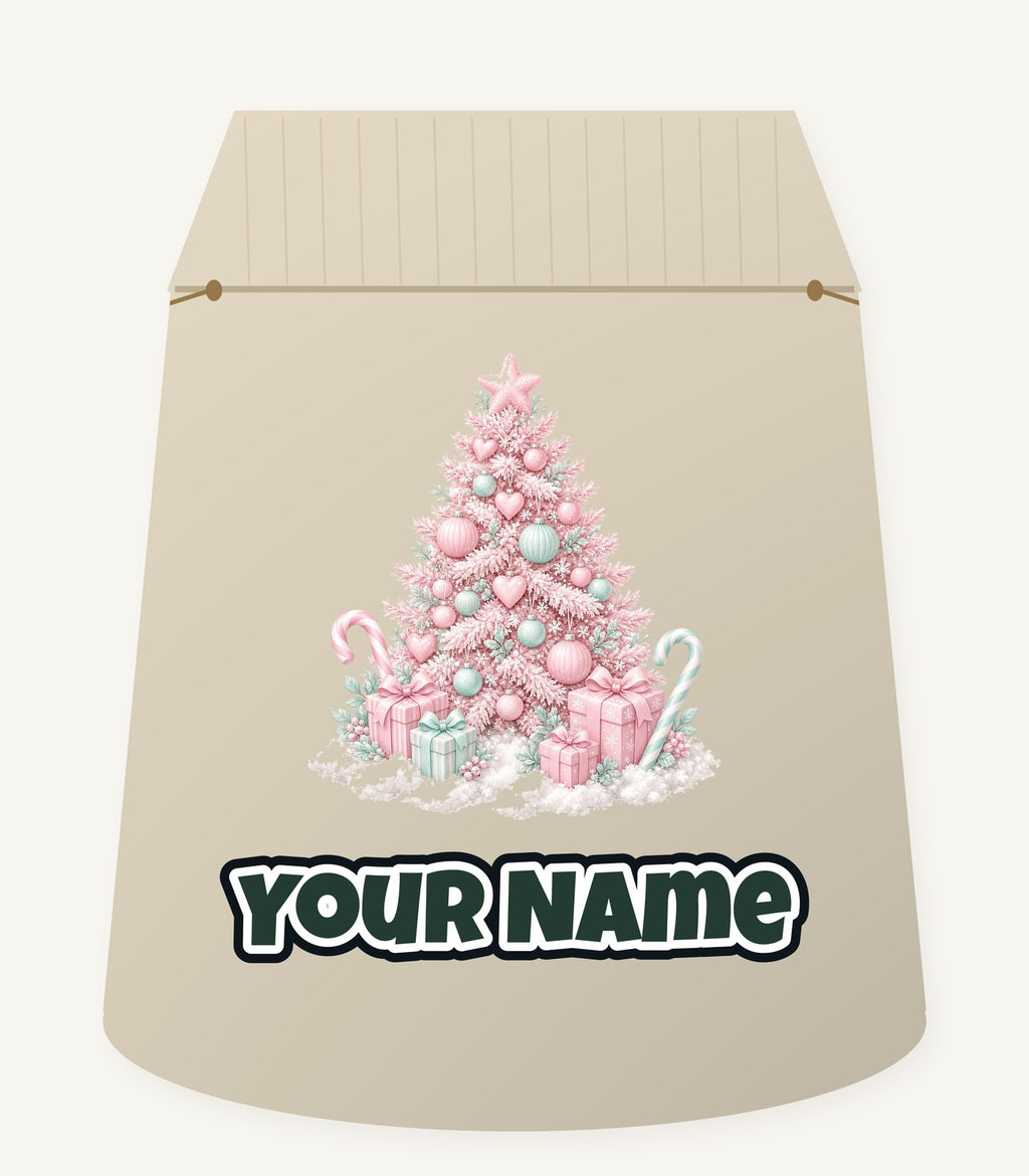 Pink Pastel Christmas Tree Personalised Santa Sack