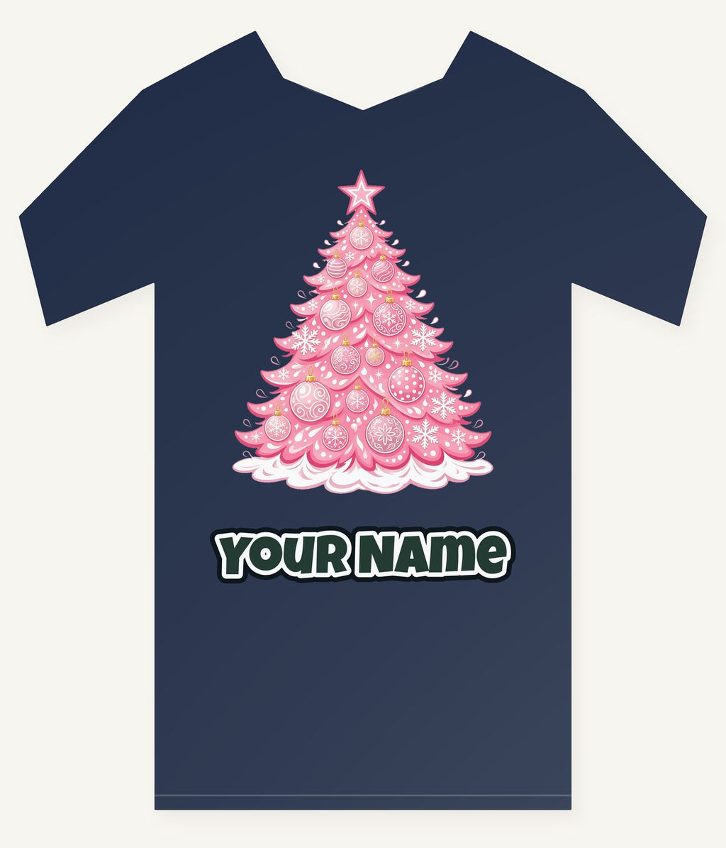 Pink Pastel Christmas Tree Personalised Kids Tee and Baby Bodysuit
