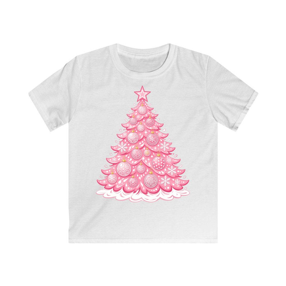Pink Pastel Christmas Tree personalised kids Christmas tee in white