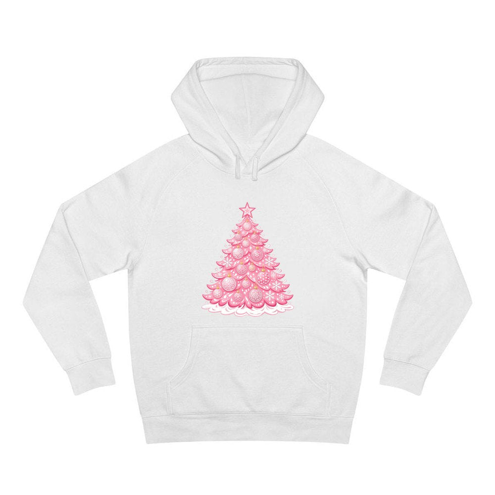 Pink Pastel Christmas Tree personalised Christmas hoodie in white