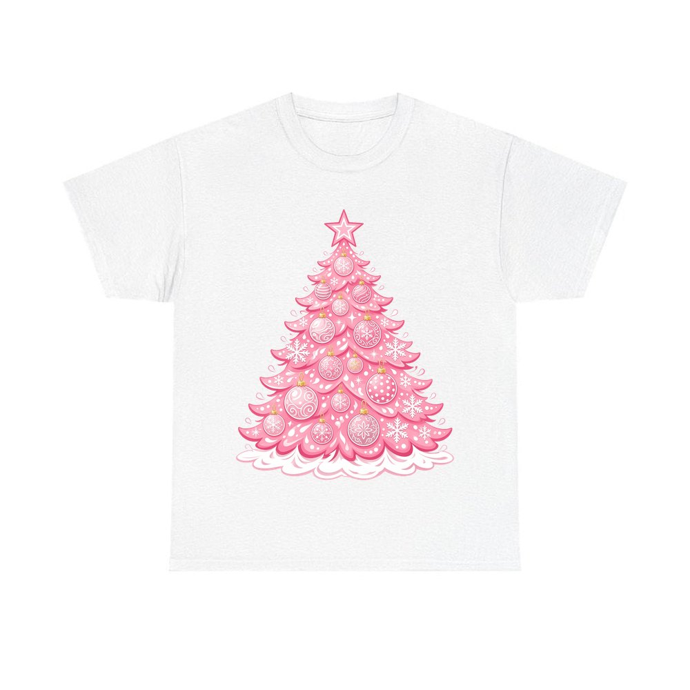 Pink Pastel Christmas Tree personalised Christmas T-shirt in white