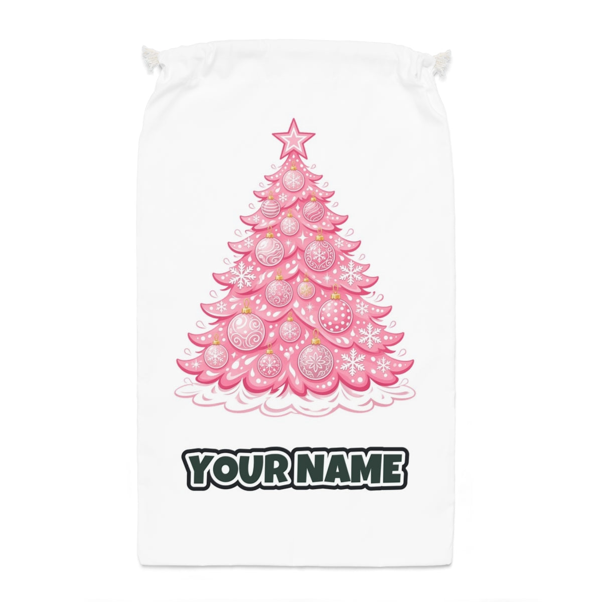 Pink Pastel Christmas Tree Santa sack laid flat, showing the full print
