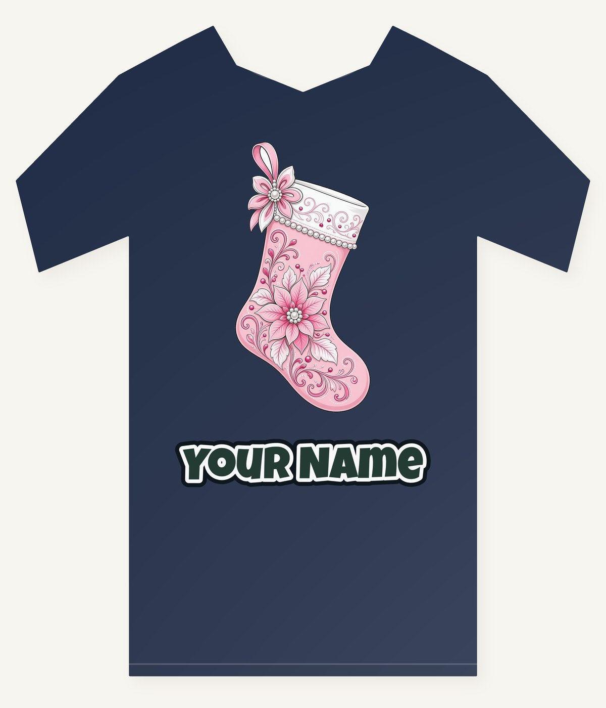 Pink Pearl Poinsettia Stocking Personalised Kids Tee and Baby Bodysuit