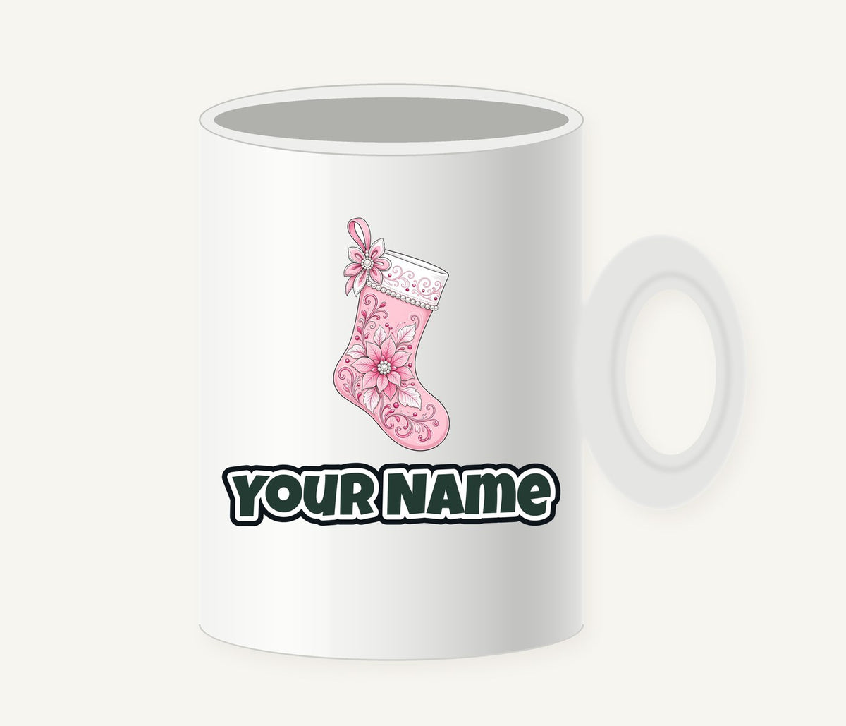 Pink Pearl Poinsettia Stocking Personalised Christmas Mug