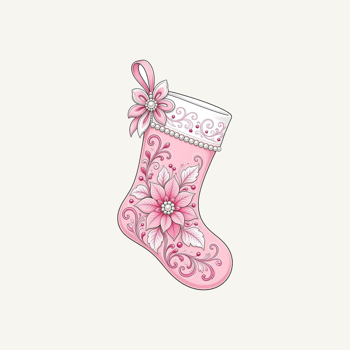 Pink Pearl Poinsettia Stocking Christmas artwork, the design printed on the personalised stocking