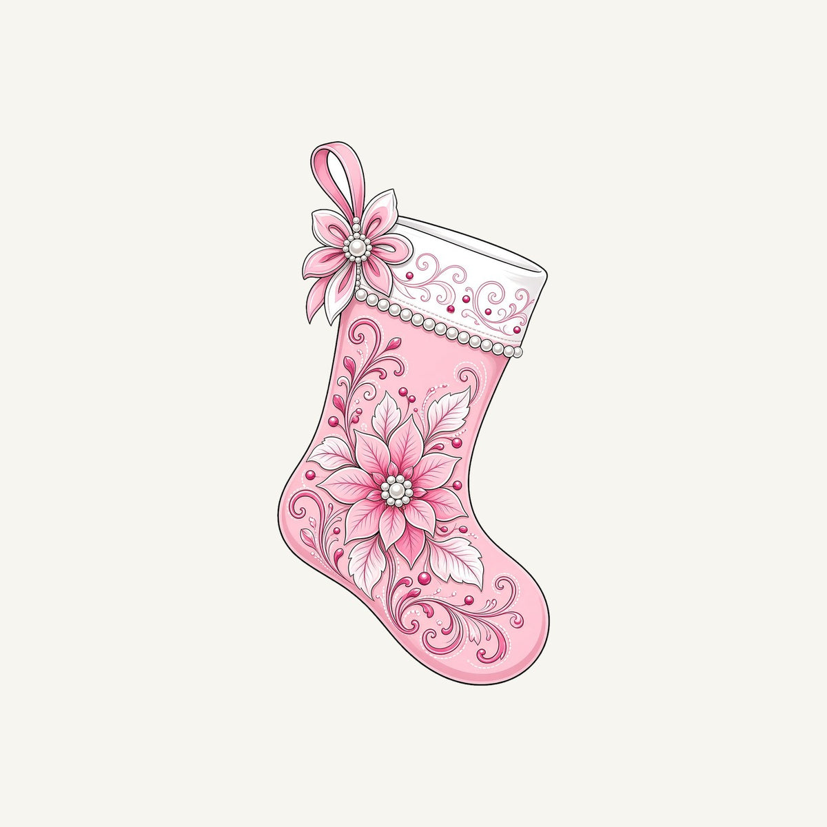 Pink Pearl Poinsettia Stocking Personalised Christmas T-Shirt and Hoodie