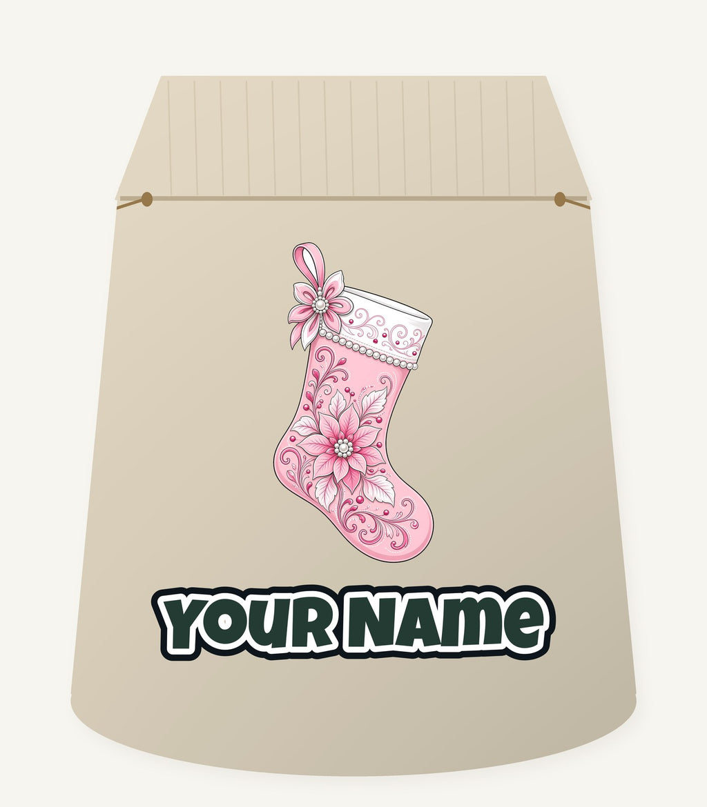 Pink Pearl Poinsettia Stocking Personalised Santa Sack