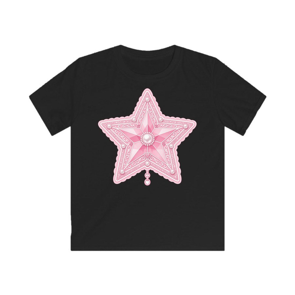 Pink Pearl Star personalised kids Christmas tee in black